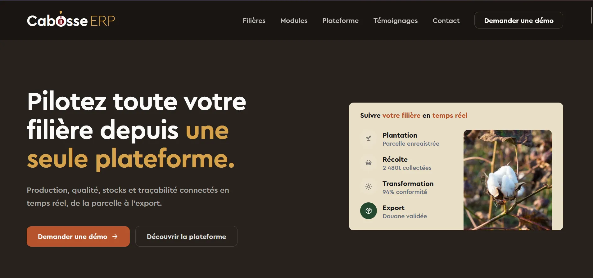 Cabosse ERP — Gestion pour la filière cacao