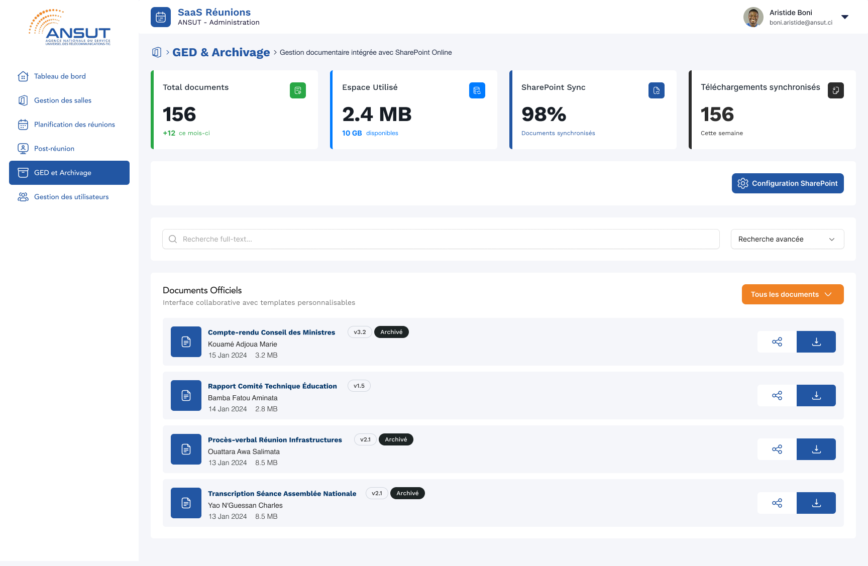 Voir l'image en grand ANSUT Meeting — Plateforme de Gestion de Réunions Institutionnelles