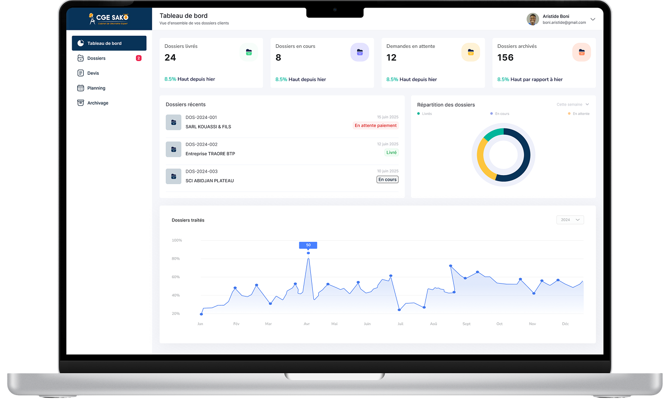 Voir l'image en grand CGE SAKO — Plateforme de Gestion Intégrée pour Cabinet de Géomètre Expert