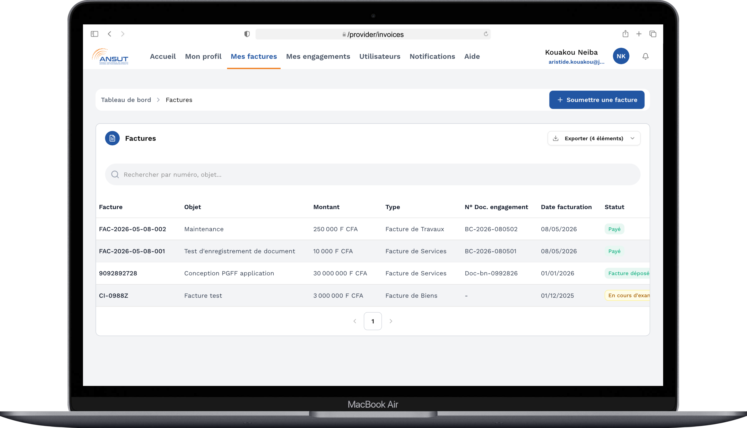 Ansut PGFF — Plateforme de Gestion des Factures Fournisseurs · ANSUT (Côte d'Ivoire) 
