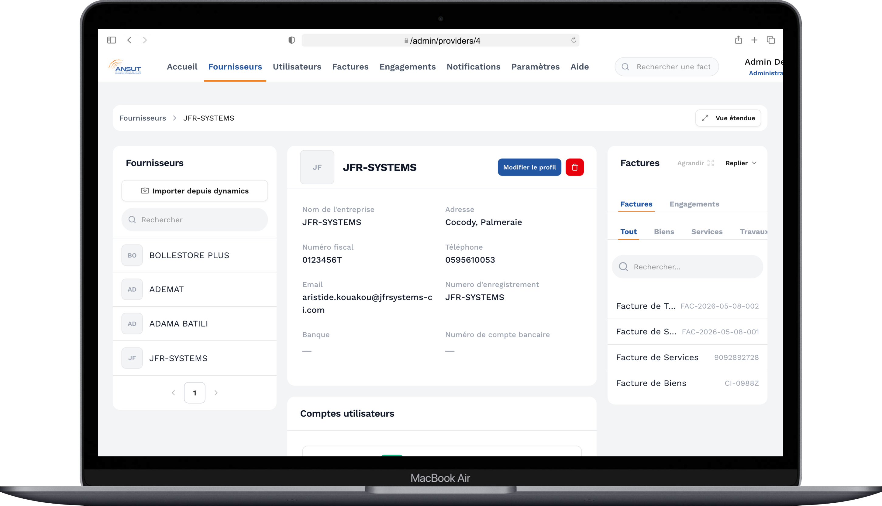 Ansut PGFF — Plateforme de Gestion des Factures Fournisseurs · ANSUT (Côte d'Ivoire) 