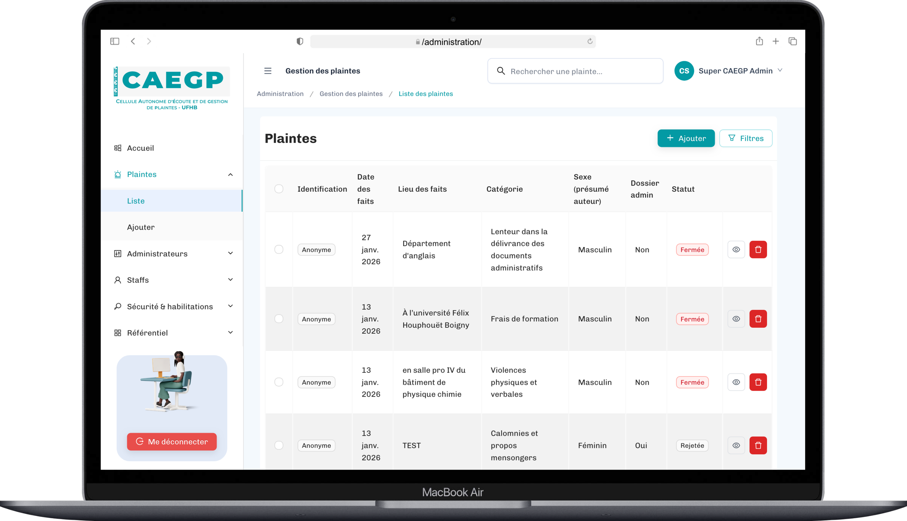 CAEGP Safe Campus — Plateforme de Gestion des Plaintes en Milieu Universitaire