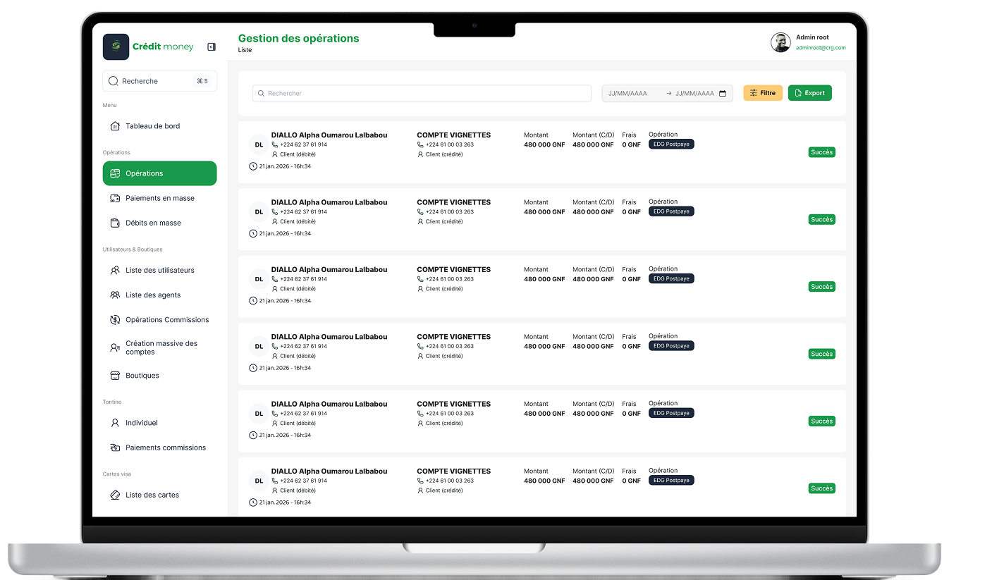Voir l'image en grand Plateforme d'Administration Wallet — Crédit Rural de Guinée