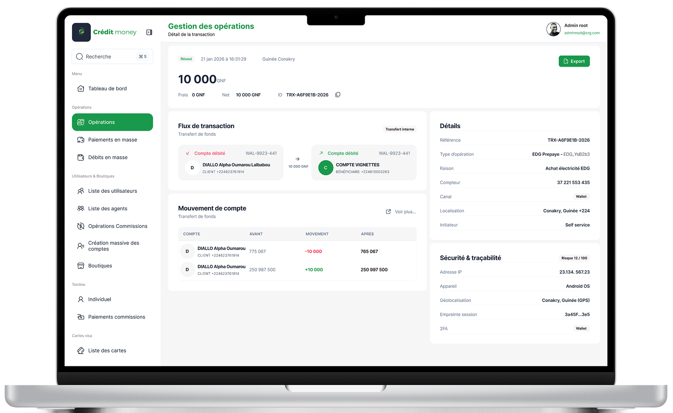 Voir l'image en grand Plateforme d'Administration Wallet — Crédit Rural de Guinée