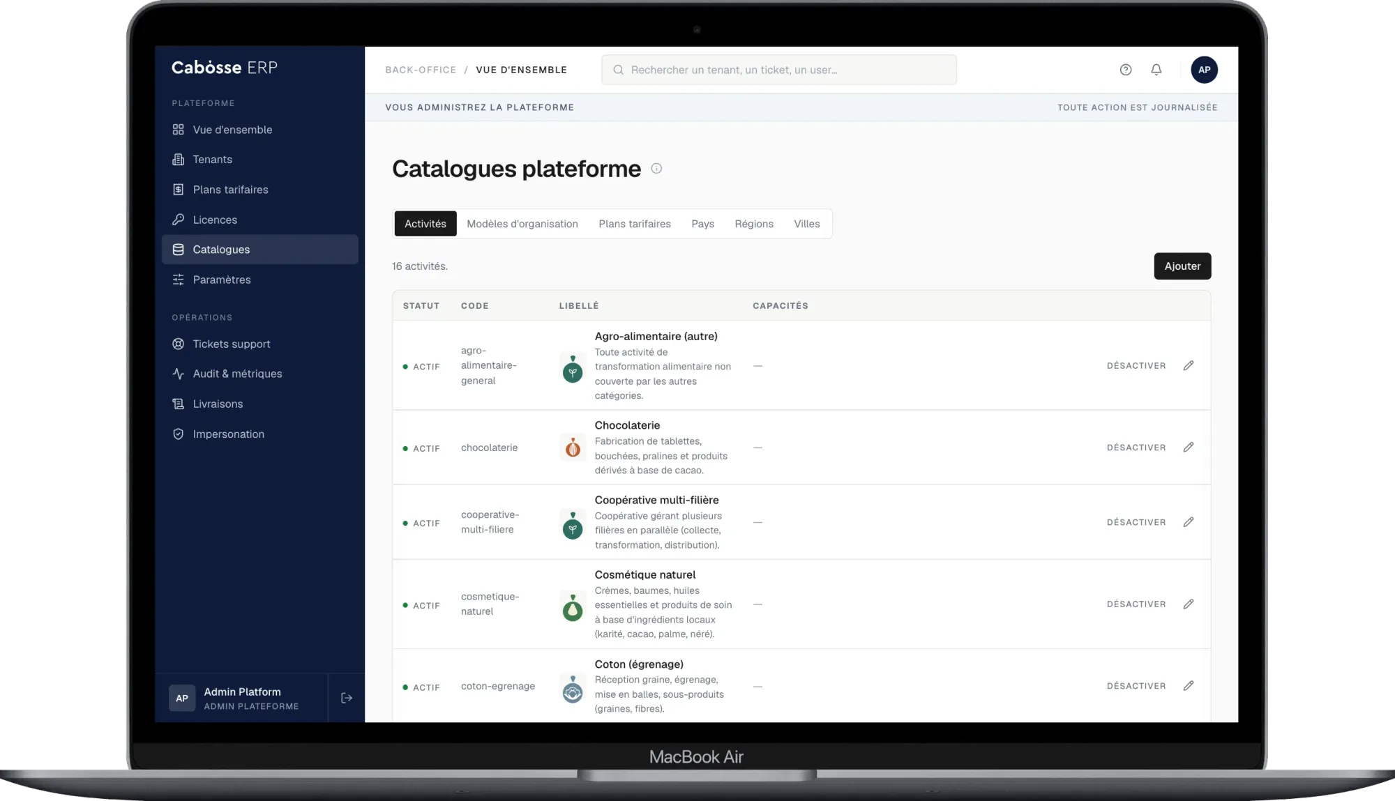 Cabosse ERP — Gestion pour la filière cacao